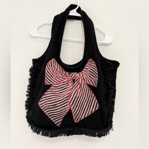 Lauren Moshi Black Fringe Bow Shoulder Bag